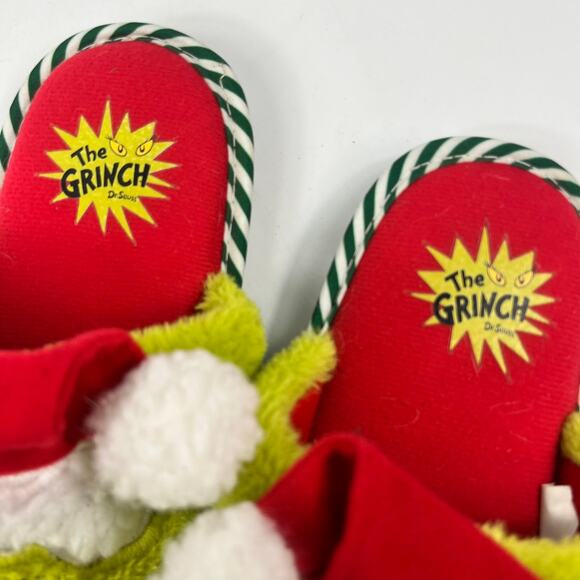 The Grinch Dr. Seuss Women’s Slippers S 5-6 Faux Fur Green Santa Holiday Shoes - Picture 7 of 11